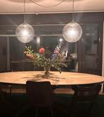 Set van 2 glazen bol hanglampen, Ophalen, Zo goed als nieuw, Glas, 50 tot 75 cm