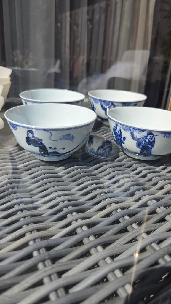 Set van 4 Delfts Blauwe Kommen met Japanse Scènes, Antiek en Kunst, Ophalen of Verzenden