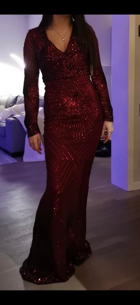 Bordeauxrode galajurk met lange mouwen, Kleding | Dames, Gelegenheidskleding, Ophalen, Galajurk, Nieuw, Maat 36 (S)