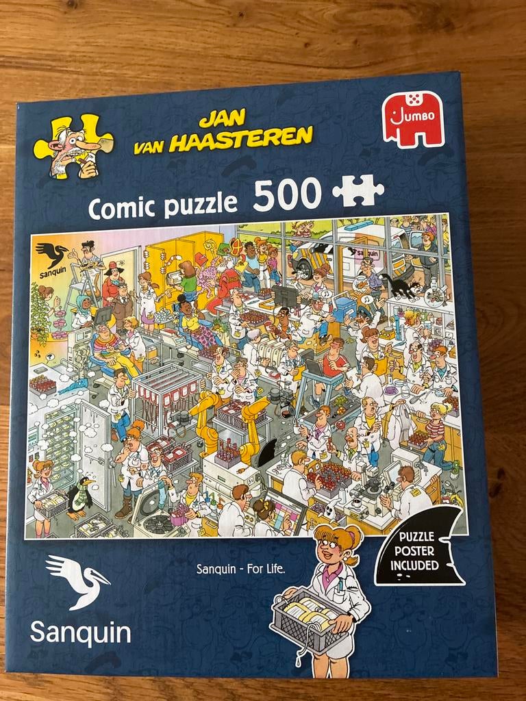 Jan van Haasteren Sanquin Comic Puzzel 500 lstukjes, Ophalen of Verzenden, 500 t/m 1500 stukjes, Nieuw, Legpuzzel