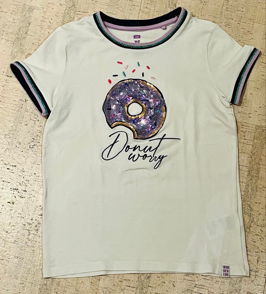 WE meisjes t-shirt wit met donut pailletten maat - 134/140, Kinderen en Baby's, Kinderkleding | Maat 134, Ophalen of Verzenden