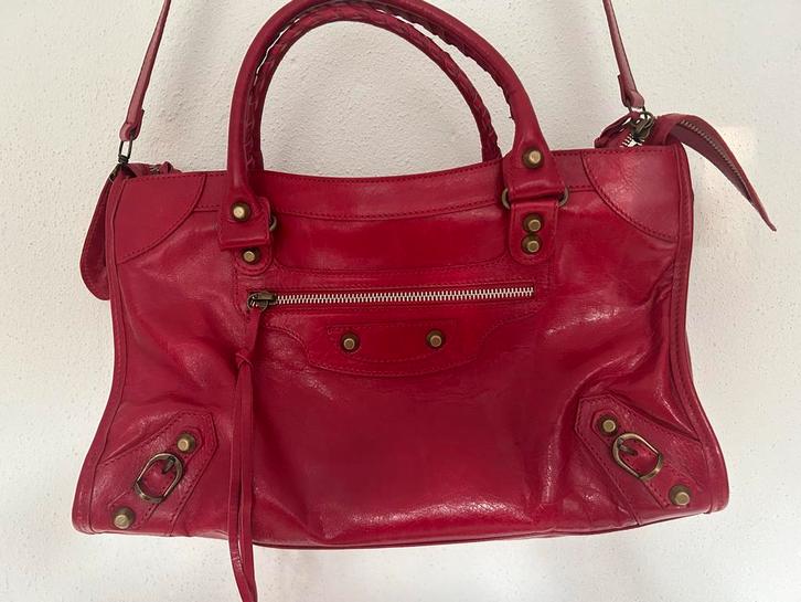 Rode leren damestas Borse in Pelle- 38x23 cm, Sieraden, Tassen en Uiterlijk, Tassen | Damestassen, Zo goed als nieuw, Handtas