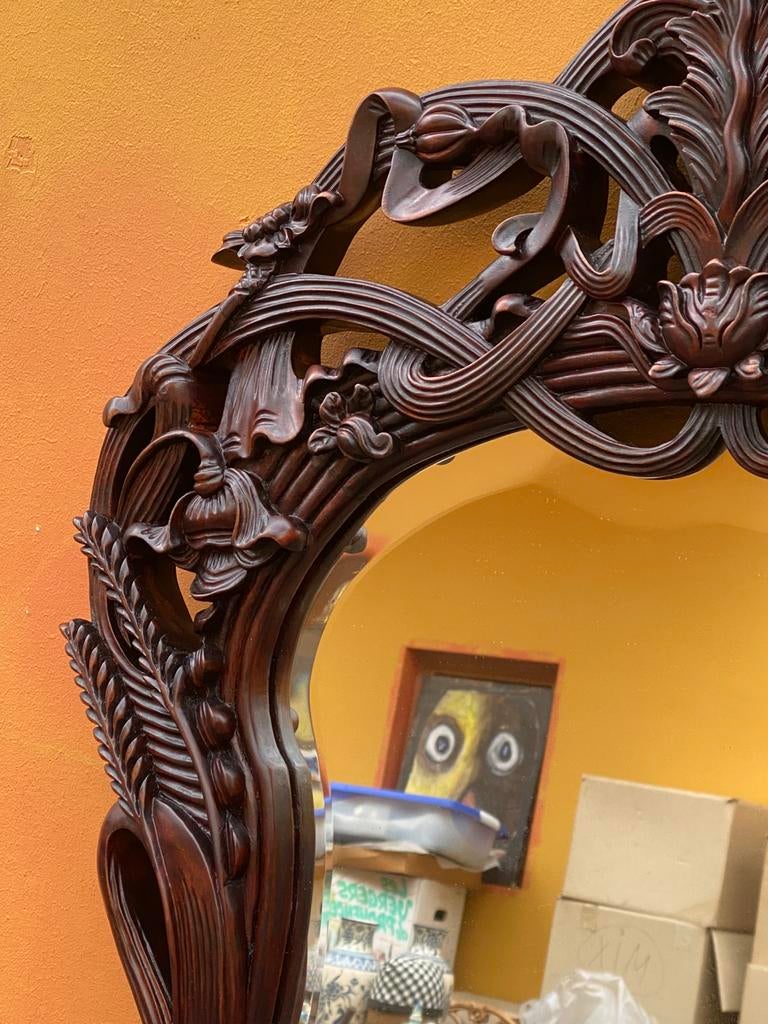 spiegel art nouveau stijl mahoniehout, Antiek en Kunst, Antiek | Spiegels, Ophalen of Verzenden, Rechthoekig