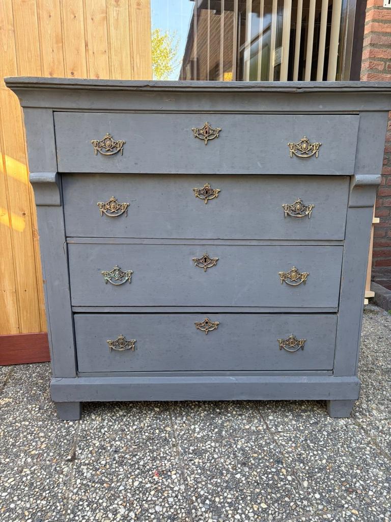 Schattig houten blauw ladekastje vintage, Ophalen, Gebruikt, 100 tot 150 cm, 100 tot 150 cm