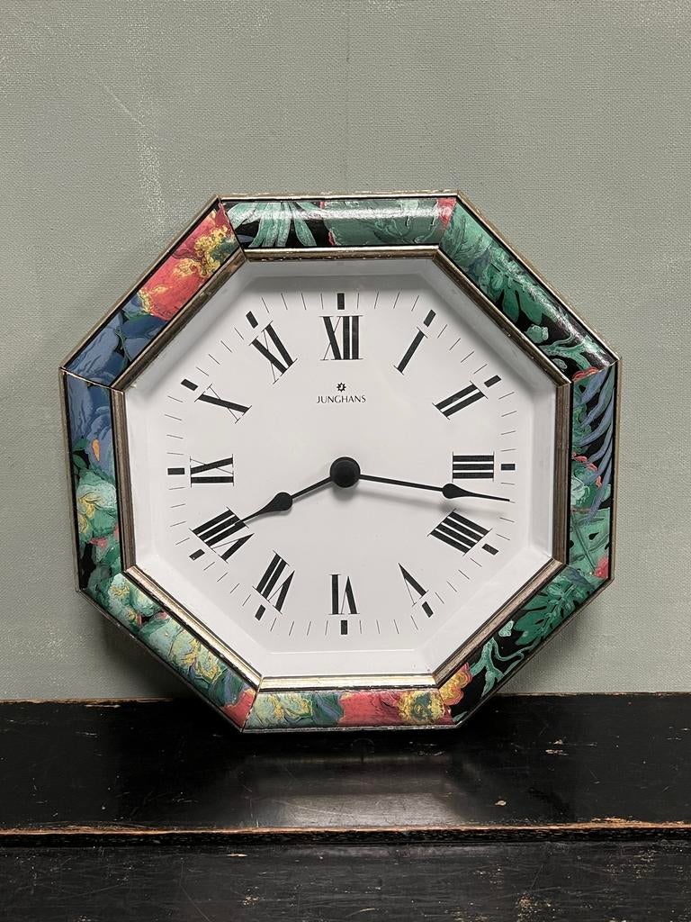 Vintage floral 1980 1990 klok goed lopend goud octime, Ophalen of Verzenden, Gebruikt, Analoog, Wandklok