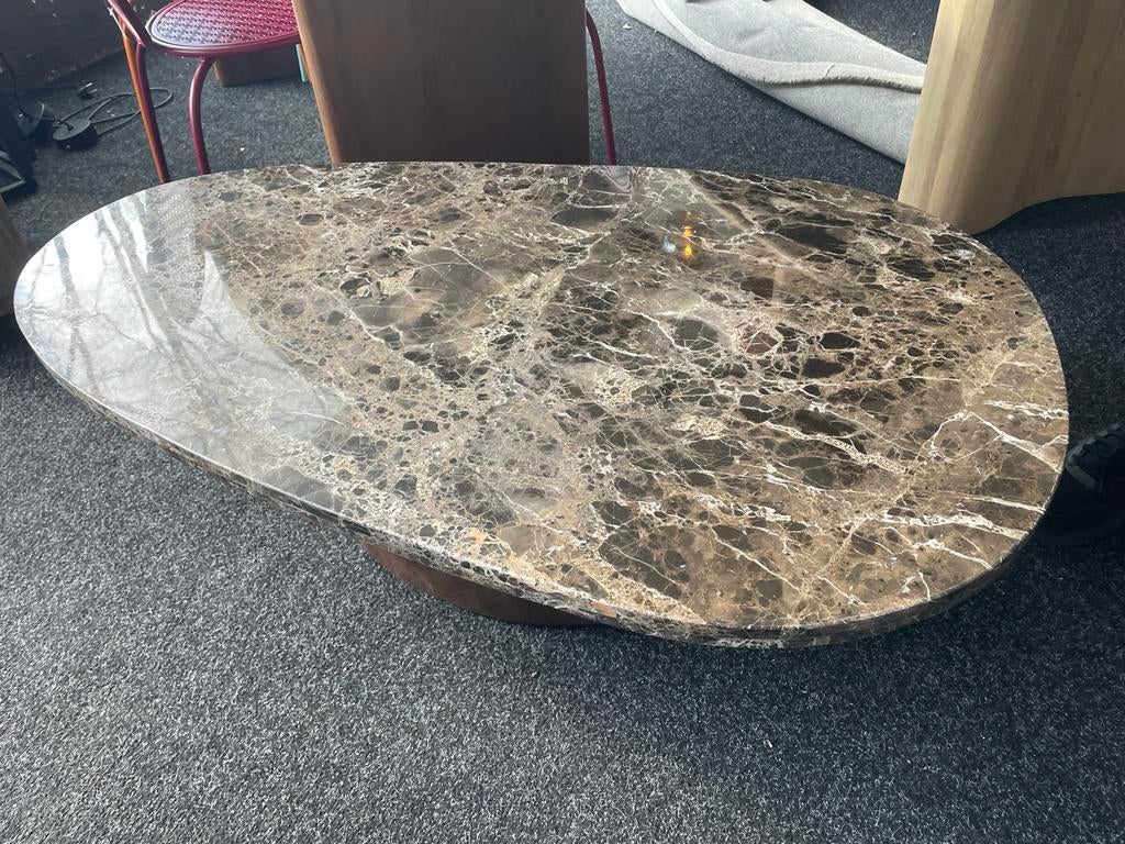 Salontafel bruin echt marmer 135x76 organische vorm