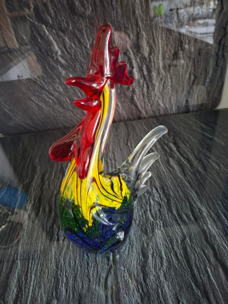 Glazen haan decoratie, kleurrijk en handgemaakt, Antiek en Kunst, Verzenden
