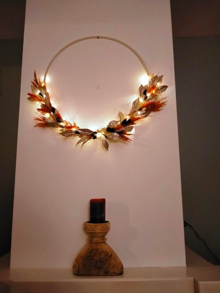 Prachtige wanddecoratie droogbloemen met lichtjes, Ophalen of Verzenden, Zo goed als nieuw