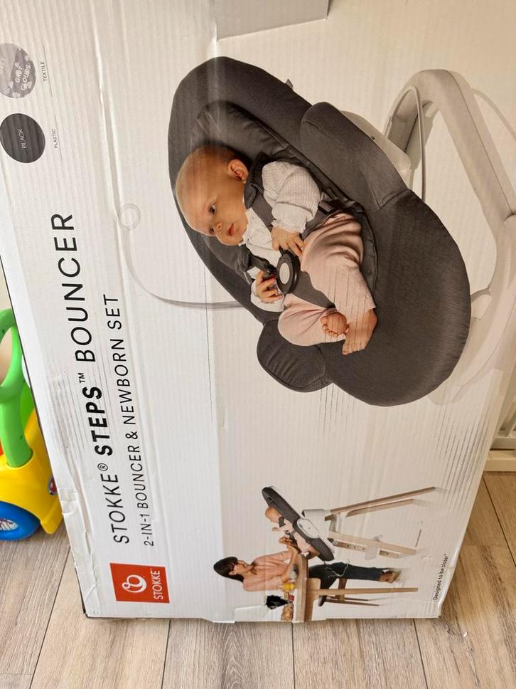 Stokke Steps Bouncer - Wipstoel Grey Clouds, Kinderen en Baby's, Wipstoeltjes, Zo goed als nieuw, Wipstoel, Overige merken, Met gordel(s) of riempje(s)
