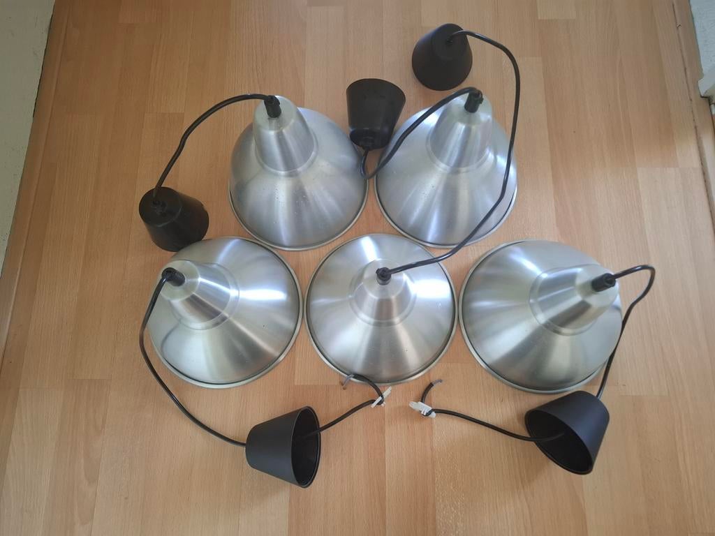 IKEA Industriële Hanglamp Aluminium - Set van 5, Huis en Inrichting, Lampen | Hanglampen, Gebruikt, Industrieel, Modern, Ophalen of Verzenden