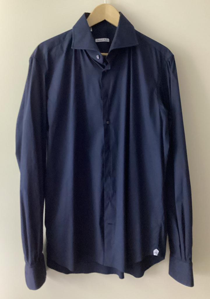 Mooi overhemd emanuelle Maffies, Kleding | Heren, Overhemden, Zo goed als nieuw, Halswijdte 43/44 (XL), Blauw, Ophalen of Verzenden