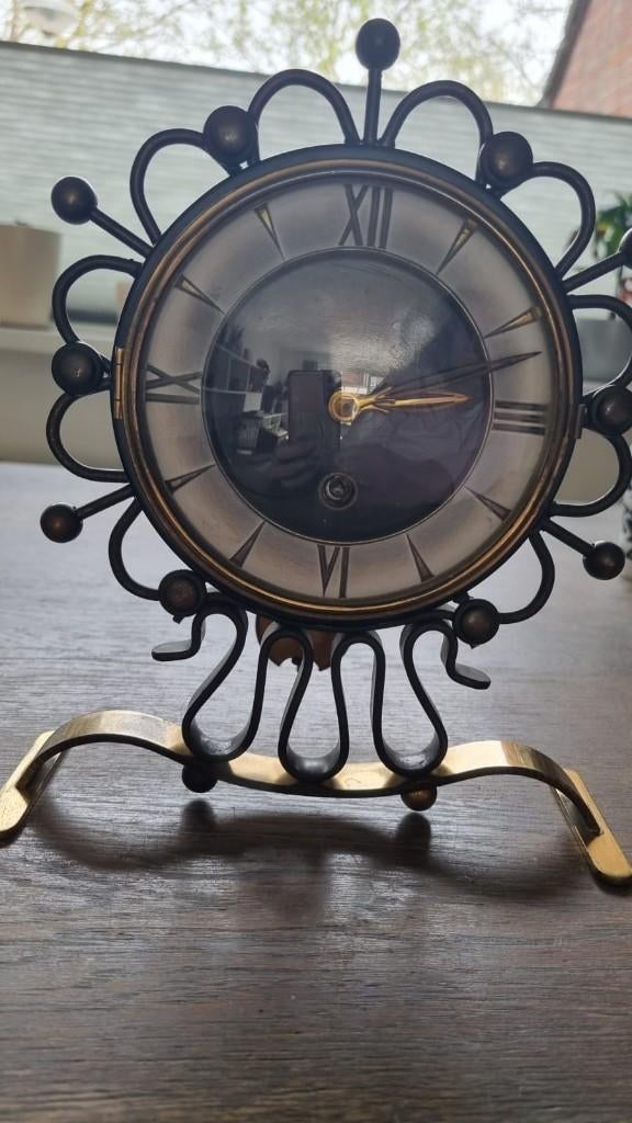 Mechanische messing mantelklok, Antiek en Kunst, Antiek | Klokken, Ophalen of Verzenden