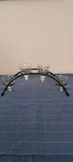 Glazen theelichten in metalen houder., Ophalen of Verzenden, Grijs, Metaal, Minder dan 25 cm