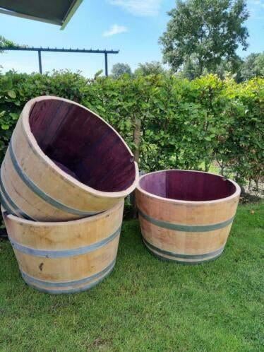 Eikenhouten Bloembak Wijnvat Minivijver 112 Liter, Tuin en Terras, Ophalen, Rond, Nieuw, Balkon