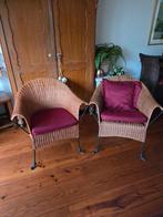 2 rieten stoelen met kussens, geschikt voor buiten, Huis en Inrichting, Stoelen, Gebruikt, Twee, Bruin, Ophalen of Verzenden