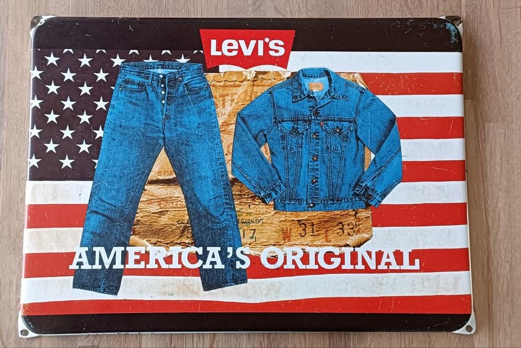 Vintage Levi Strauss Reclameborden - America's Original, Verzamelen, Ophalen of Verzenden, Gebruikt, Reclamebord