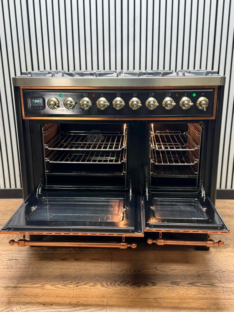 Luxe Boretti Majestic Fornuis koper 6pits dubbele oven 100cm, Fornello Esperta, Ophalen of Verzenden, Zo goed als nieuw, Energieklasse A of zuiniger