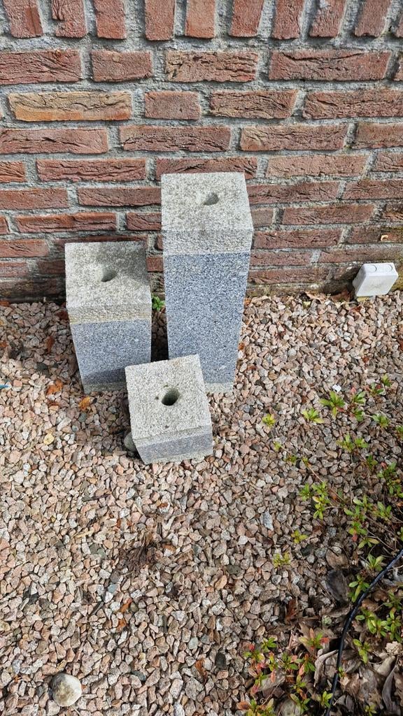 3-delig vijverornament van graniet/steen, Ophalen, Gebruikt, Graniet, Waterornament