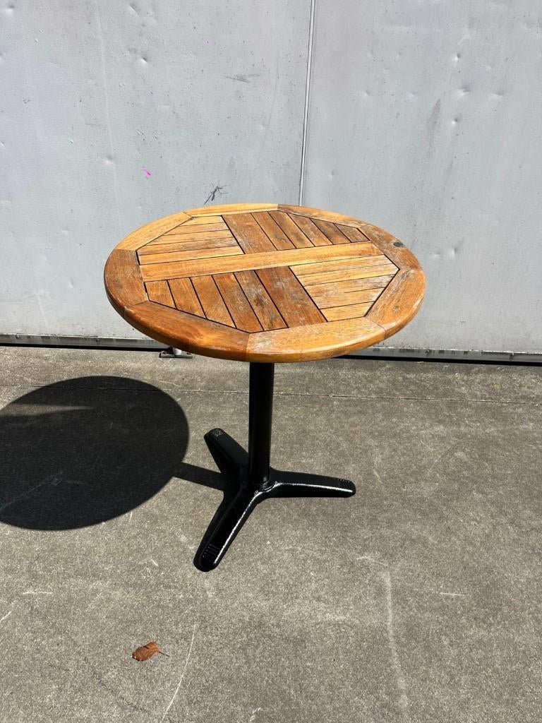 8 stuks horeca terrastafels teak hout rond 70 cm outdoor, Ophalen, Gebruikt