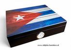 HUMIDOR HOUTSTRUCTUUR CUBA VLAG HYGOMETER BUITENZIJDE   h39H, Verzenden, Nieuw, Tabaksdoos of Verpakking