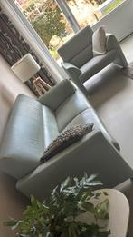 Montel 2-zits bankje,  leer, zgan lichtgroen. met  fauteuil, Ophalen, Gebruikt, Tweepersoons, Rechte bank