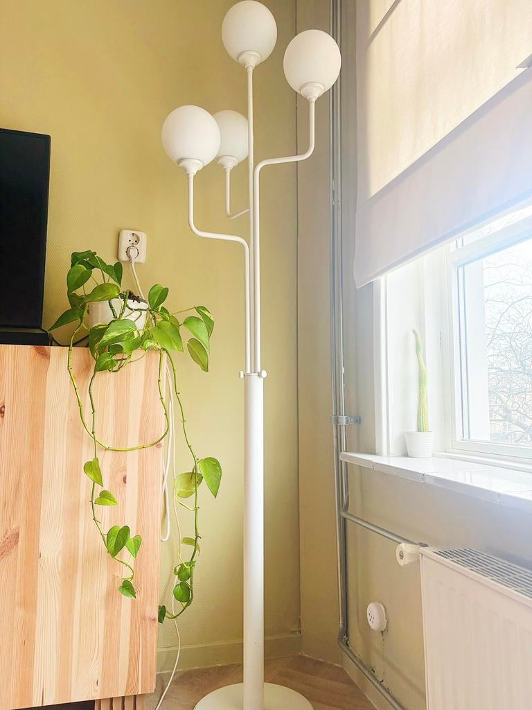 Vintage design space age vloerlamp opaline bollen ‘60 ‘70, Gebruikt, Glas, 150 tot 200 cm, Ophalen