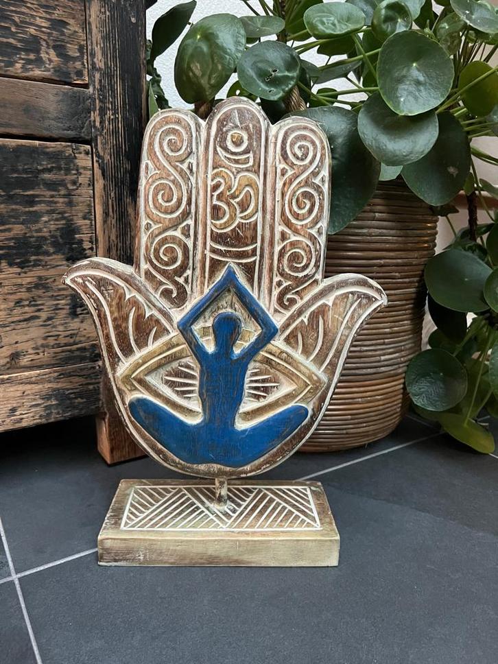 Houtsnijwerk hand fatima fatma hamsa yoga zen decoratie 42cm, Huis en Inrichting, Woonaccessoires | Overige, Nieuw, Ophalen of Verzenden