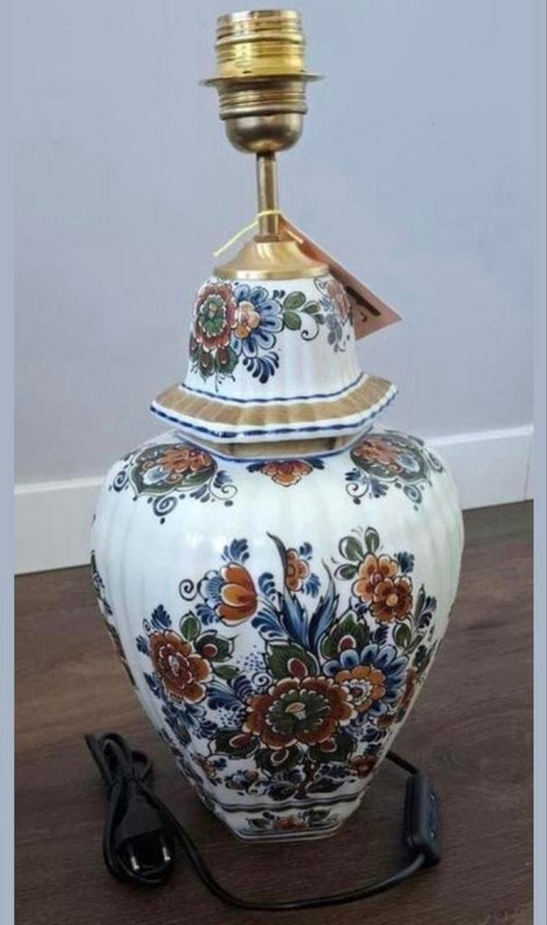 Delfts Blauw Stijl Tafellamp met Bloemmotief, Ophalen of Verzenden