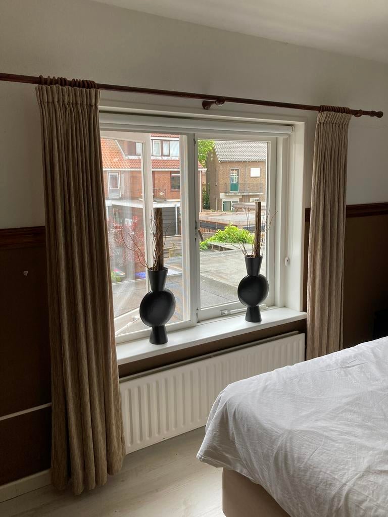 Beige velours gordijnen met haken, Gebruikt, Beige, Hotel chique, 150 tot 200 cm