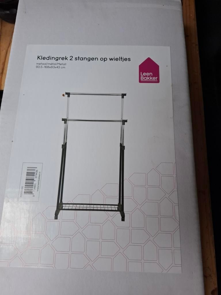 Kledingrek 2 stangen op wieltjes, Ophalen, Nieuw