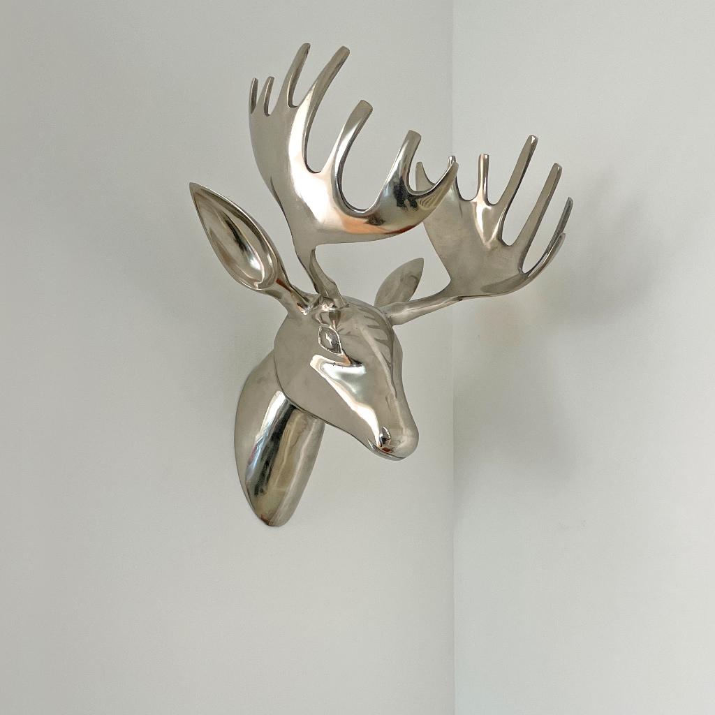 XXL metalen HERT wanddecoratie Deens Design aluminium retro, Metaal, Gebruikt, Zilver, Decoratieobject
