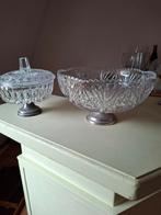 Set van 2 kristallen potten/schalen met metalen voet, Antiek en Kunst, Antiek | Glas en Kristal, Ophalen