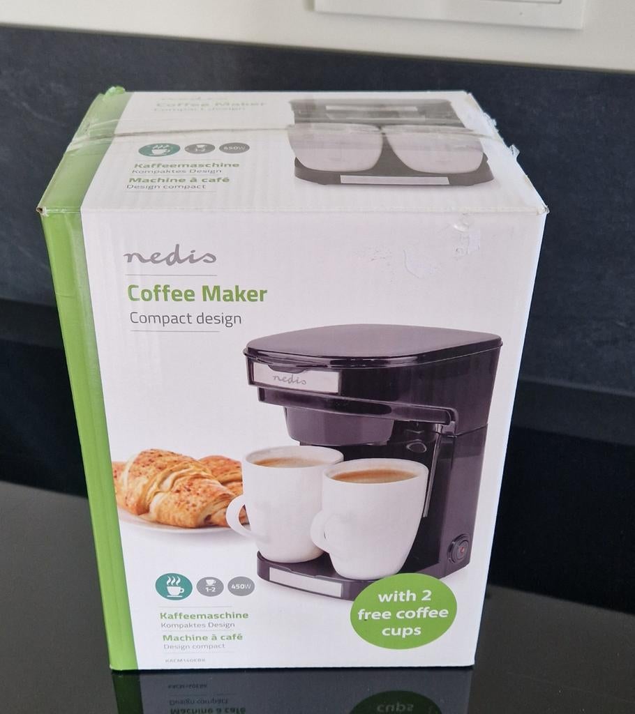 Compacte koffiemachine met 2 kopjes en laag wattage, Gemalen koffie, Ophalen of Verzenden, 2 tot 4 kopjes, Koffiemachine