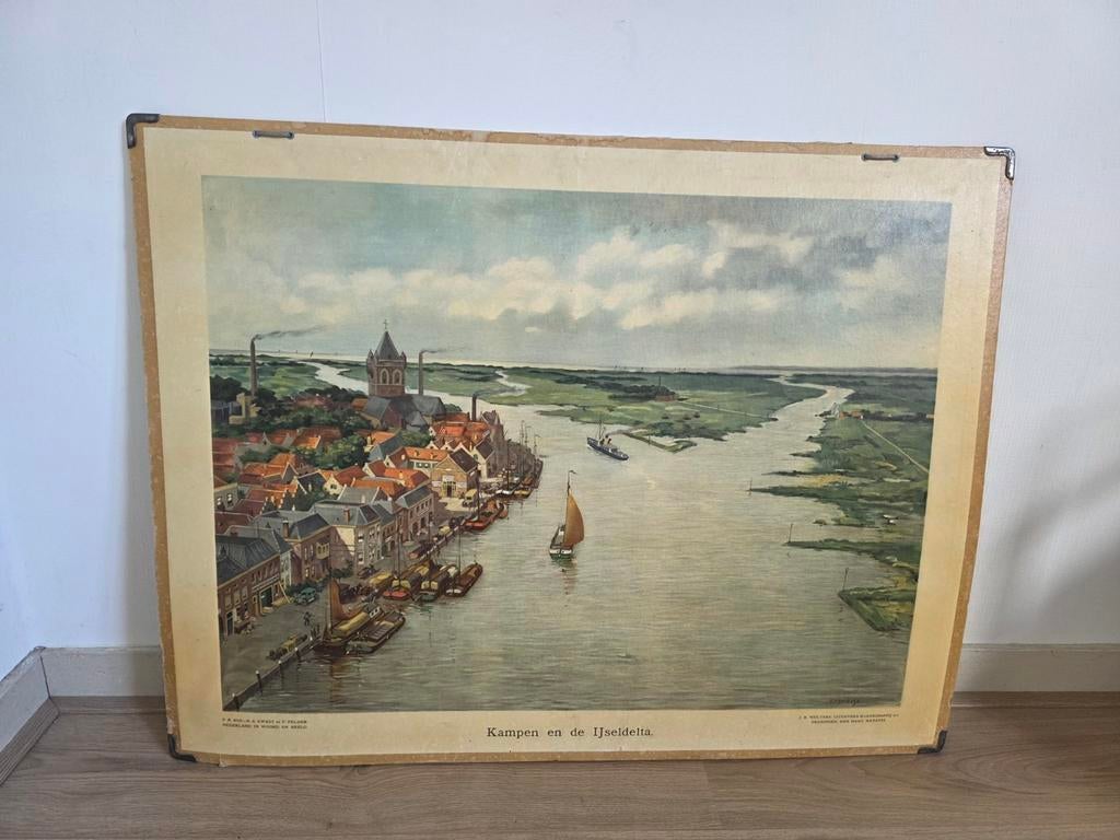 Zeer zeldzame schoolplaat Kampen en de IJsseldelta, Ophalen of Verzenden
