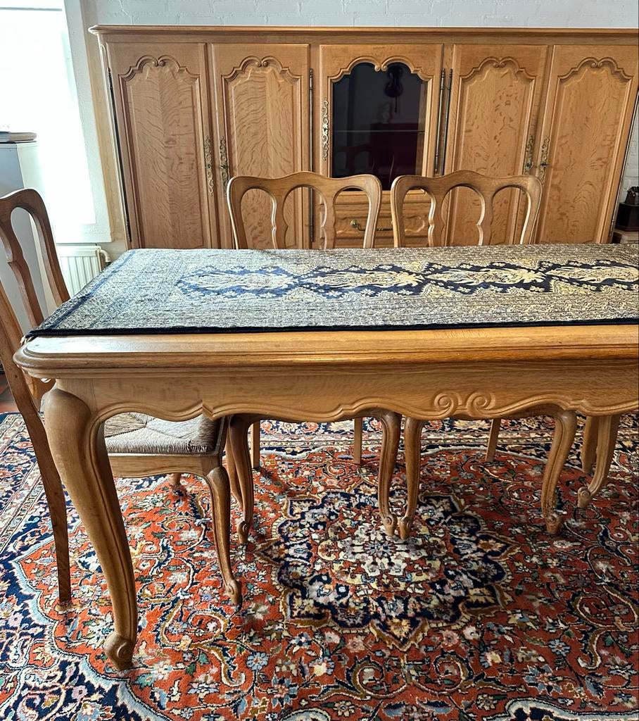 Complete eiken woonkamerset: tafel, 6 stoelen, grote en klei, Ophalen