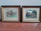 Twee boerderijtjes - pastel krijttekeningen inclusief lijst, Huis en Inrichting, Woonaccessoires | Schilderijen, Tekeningen en Foto's