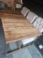 Robuuste eettafel met 6 stoelen - ideaal voor overkapping, Huis en Inrichting, Tafels | Eettafels, Overige houtsoorten, Gebruikt