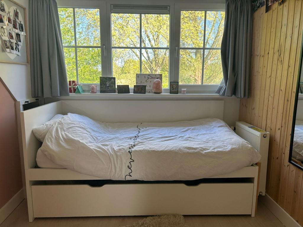 Bed met onderschuifbed, Huis en Inrichting, Slaapkamer | Bedden, Ophalen, Gebruikt, 90 cm, Eenpersoons