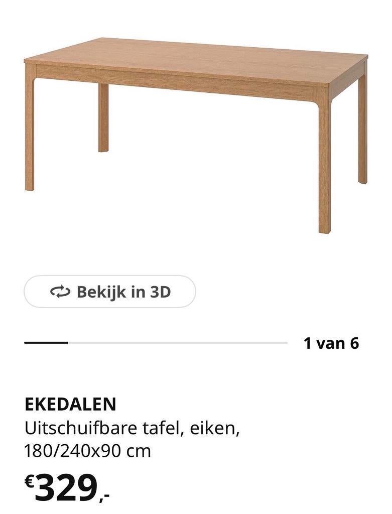 Ikea Ekedalen uitschuifbare eettafel licht eiken, Huis en Inrichting, Ophalen, Eikenhout, 50 tot 100 cm, Zo goed als nieuw