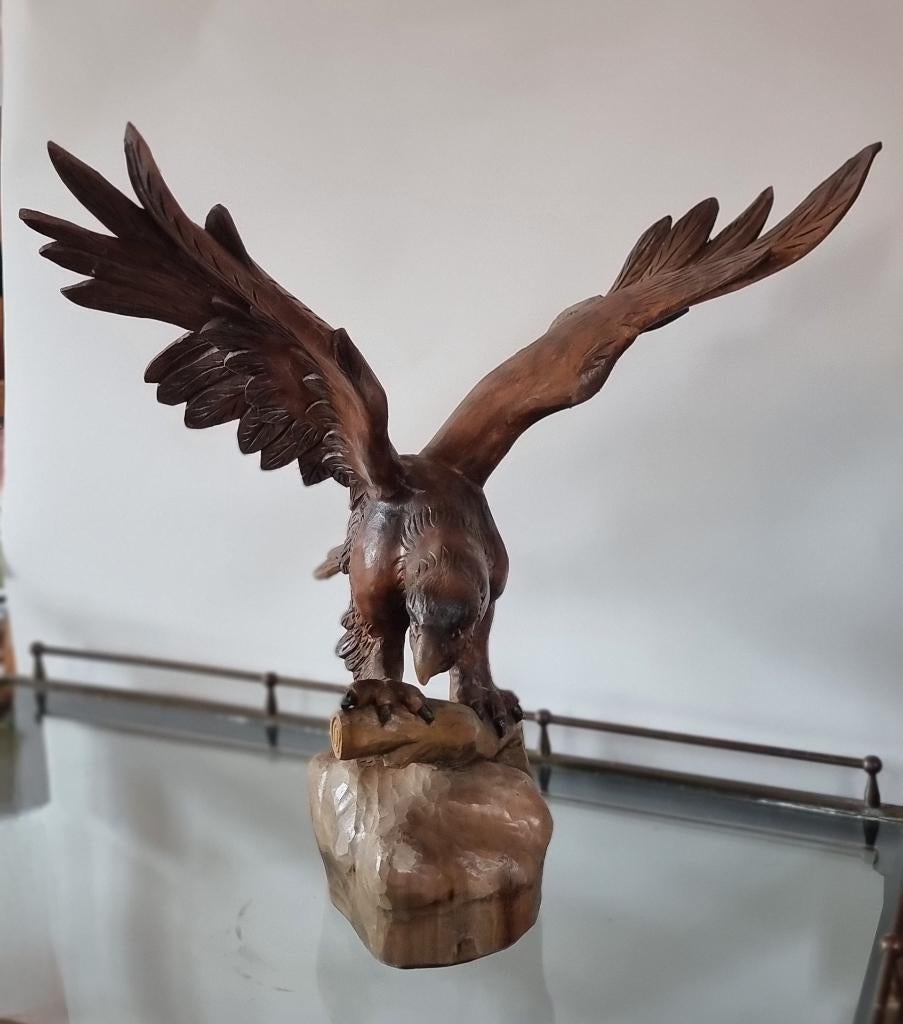 Groot handgesneden houten beeld van adelaar, Antiek en Kunst, Kunst | Beelden en Houtsnijwerken, Ophalen of Verzenden