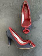 F900 Tod's maat 36 pumps jeans schoenen hak blauw rood, Blauw, Tod s, Zo goed als nieuw, Sandalen of Muiltjes