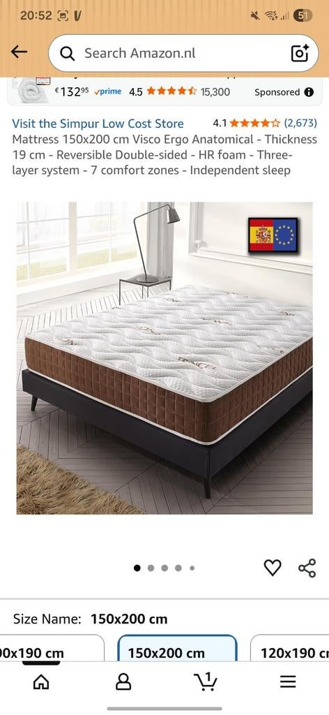 Matras 150x200 cm, Huis en Inrichting, Slaapkamer | Matrassen en Bedbodems, Ophalen