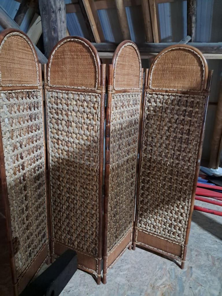 Vintage Rotan Kamerscherm - 4 Panelen, Ophalen of Verzenden