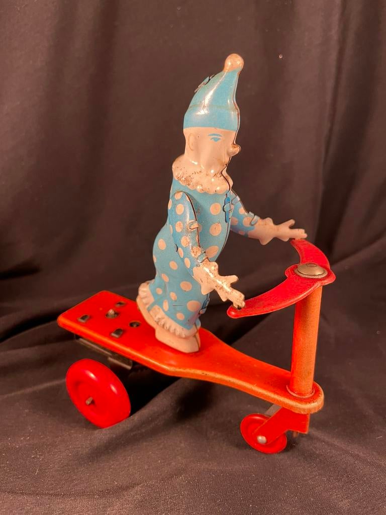 Blikken clown op driewieler, Ophalen of Verzenden