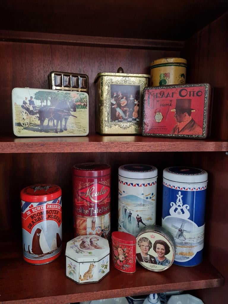 Verzameling diverse blikken trommels - Vintage en decoratief, Verzamelen, Blikken, Ophalen of Verzenden, Gebruikt, Beschuit, Overige merken