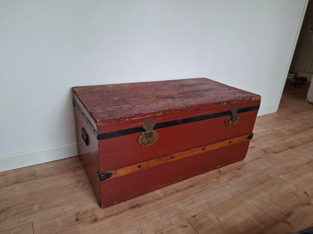 Antieke Vintage Houten Kist Dieprood, Ophalen