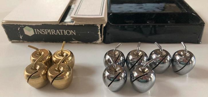 10 Menu Naamkaartjes houder appeltjes diner metaal, Antiek en Kunst, Curiosa en Brocante, Verzenden