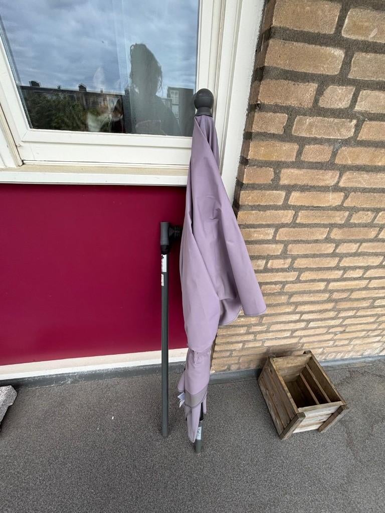 Parasol inclusief voet, Ophalen, Verstelbaar, Gebruikt, Zweefparasol