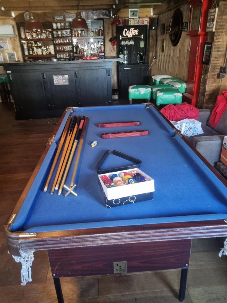 Compacte Pooltafel 185x93 cm met Accessoires, Sport en Fitness, Biljarten en Poolen, Ophalen, Gebruikt, Pooltafel
