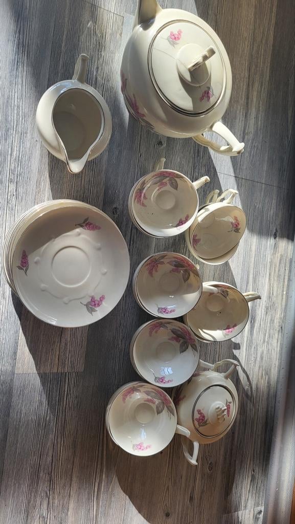 Vintage theeservies met roze bloemenpatroon, Ophalen